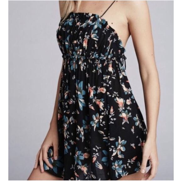 INTIMATELY FREE PEOPLE‎ Jolene Mini Slip Dress Black Floral Dark Romantic Sz M - Picture 2 of 11